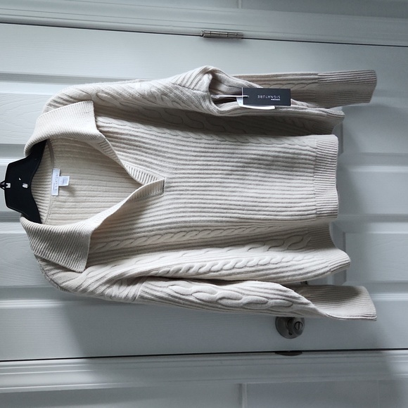 Nordstrom Signature - Cashmere/Wool Cable Knit Sweater, Oatmeal, Size L - Picture 1 of 14
